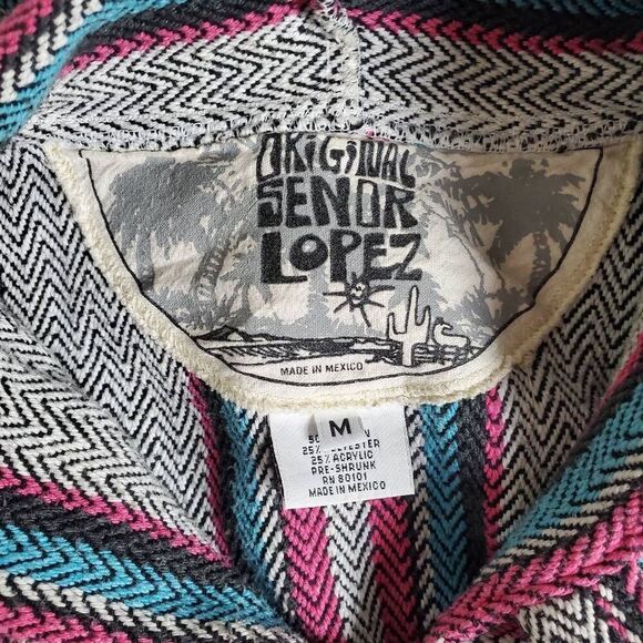 Original Señor Lopez Baja Hoodie Pullover M Multicolor Striped Mexican Jacket - Picture 4 of 6